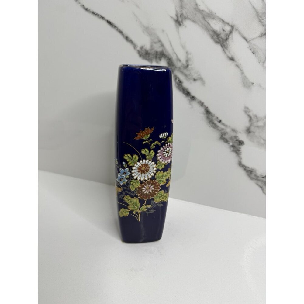 Vintage Japanese Vase made by Ray Control 9.5" tall  Floral Mom Cobalt Blue Gold